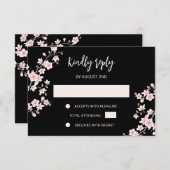 Blush Pink Cherry Blossom Black RSVP Karte (Vorne/Hinten)