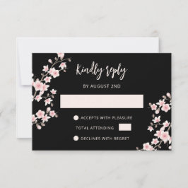 Blush Pink Cherry Blossom Black RSVP Karte