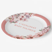 Blush Pink Cherry Blossom Elegant Babydusche Pappteller (Schrägansicht)