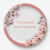 Blush Pink Cherry Blossom Elegant Babydusche Pappteller (Vorderseite)