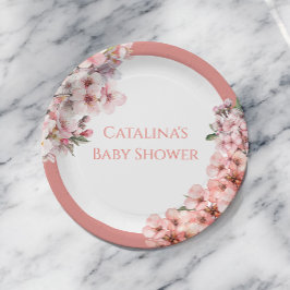 Blush Pink Cherry Blossom Elegant Babydusche Pappteller