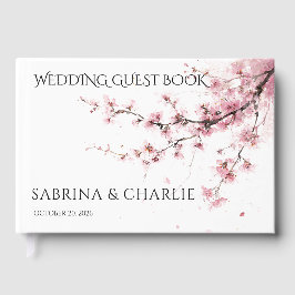 Blush Pink Cherry Blossom Elegant Floral Wedding  Gästebuch