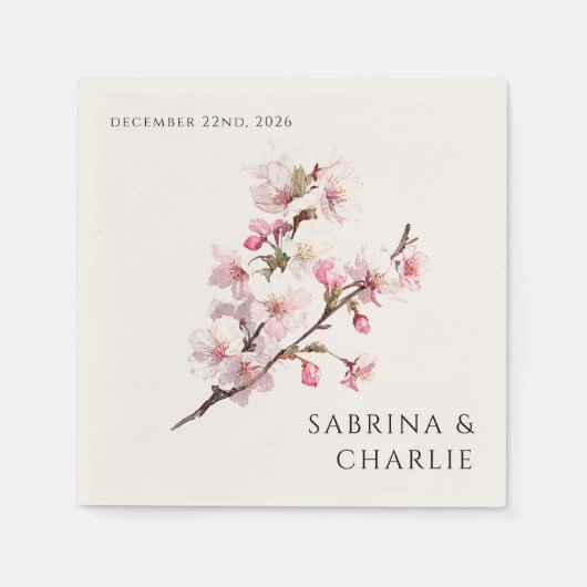 Blush Pink Cherry Blossom Elegant Floral Wedding Serviette (Vorderseite)