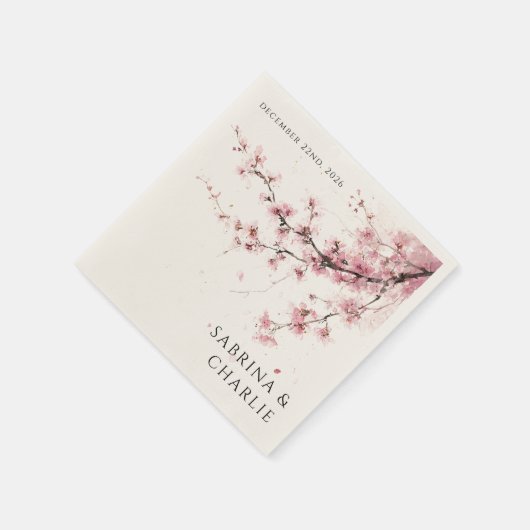 Blush Pink Cherry Blossom Elegant Floral Wedding Serviette (Ecke)