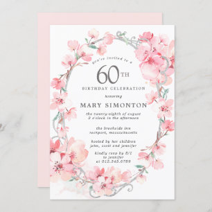 Blush Pink Cherry Blossom Floral 60. Geburtstag Einladung