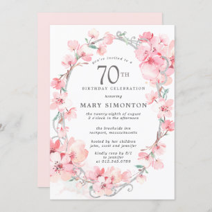Blush Pink Cherry Blossom Floral 70. Geburtstag Einladung
