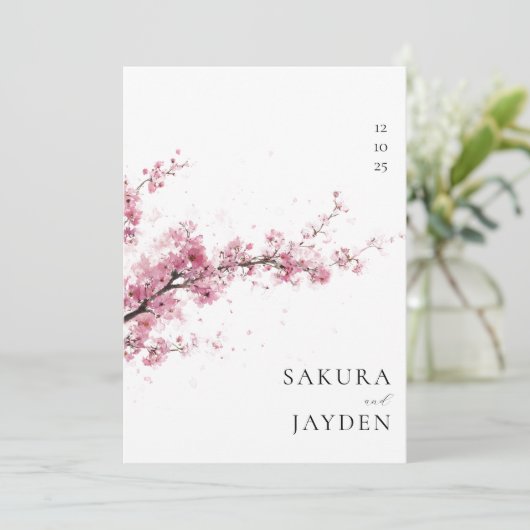 Blush Pink Cherry Blossom Flower Japanese Wedding Einladung (Stehend Vorderseite)