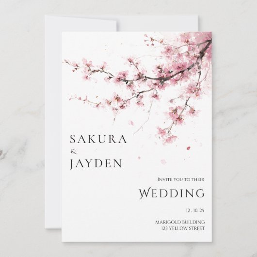 Blush Pink Cherry Blossom Flower Japanese Wedding Einladung (Rückseite)