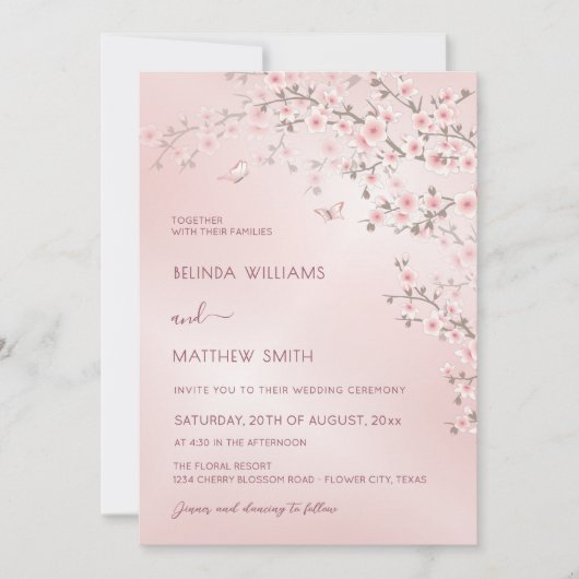 Blush Pink Cherry Blossom Photo Wedding Einladung (Vorderseite)