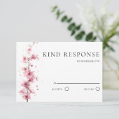 Blush Pink Cherry Blossom QR Code Wedding RSVP Karte (Stehend Vorderseite)