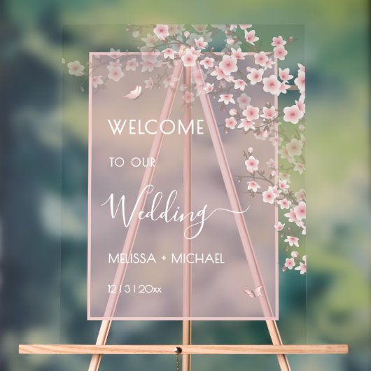 Blush Pink Cherry Blossom Wedding Transparent Acrylschild (Neutral)