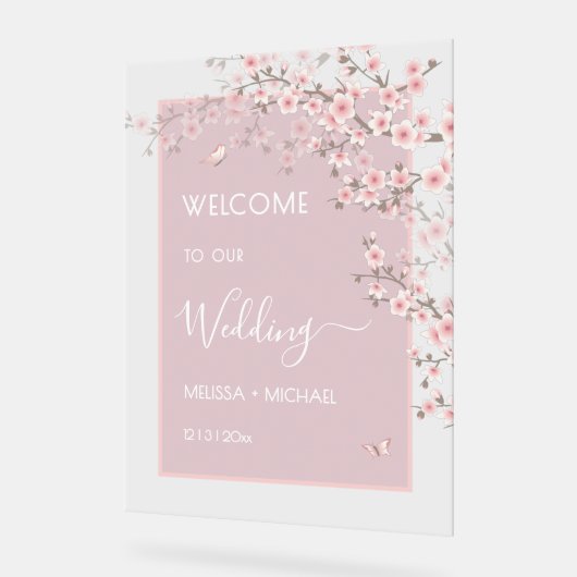 Blush Pink Cherry Blossom Wedding Transparent Acrylschild (Winkel)