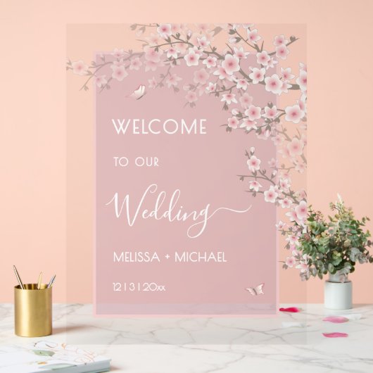 Blush Pink Cherry Blossom Wedding Transparent Acrylschild (Hochzeit)