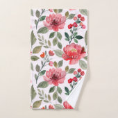 Blush Pink Cherry Red Floral Pattern Badhandtuch Set (Handtuch)