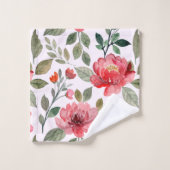 Blush Pink Cherry Red Floral Pattern Badhandtuch Set (Waschlappen)