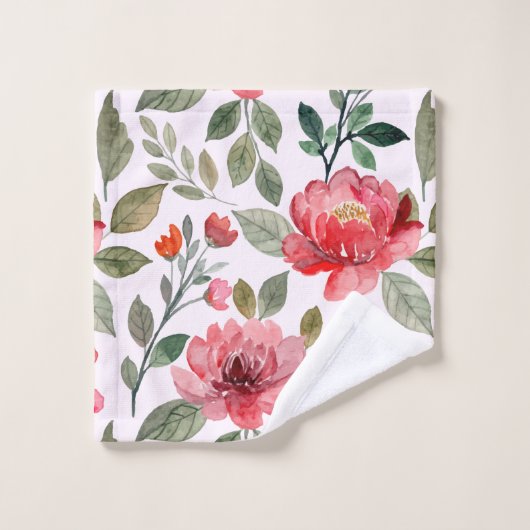 Blush Pink Cherry Red Floral Pattern Badhandtuch Set (Waschlappen)