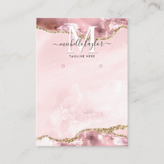 Blush Pink Chic Agate Monogram Earring Display Visitenkarte (Vorderseite)