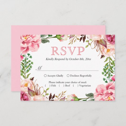 Blush Pink Chic Blumenkraut Hochzeit RSVP (Vorne/Hinten)