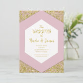 Blush Pink Chic Gold Glitzer Flakes Glam Wedding Einladung (Stehend Vorderseite)