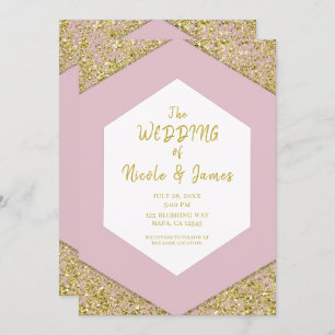 Blush Pink Chic Gold Glitzer Flakes Glam Wedding Einladung