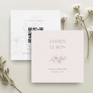 Blush Pink Chic Minimal QR Business am Blumenplatz Quadratische Visitenkarte