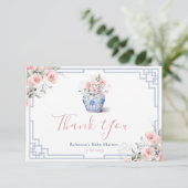 Blush Pink Chinoiserie Ginger Jar Baby Dusche Dankeskarte (Stehend Vorderseite)