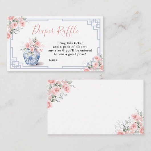 Blush Pink Chinoiserie Ginger Jar Diaper Raffle Begleitkarte (Vorne/Hinten)