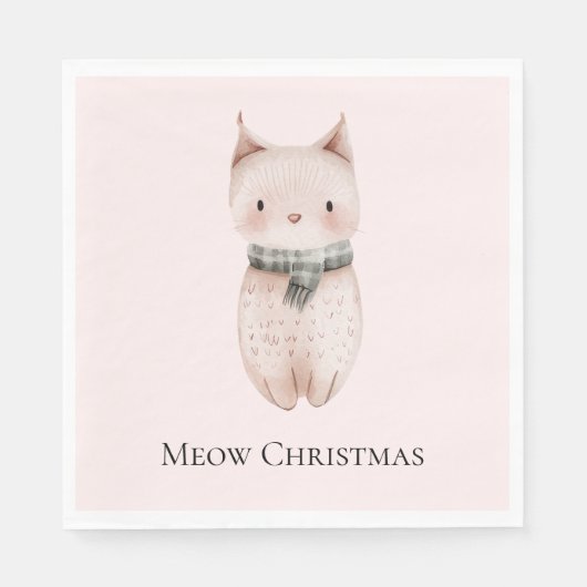 Blush Pink Christmas Cat Serviette (Vorderseite)