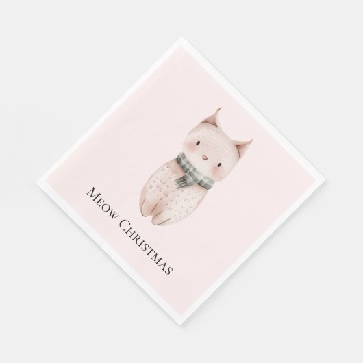 Blush Pink Christmas Cat Serviette (Ecke)