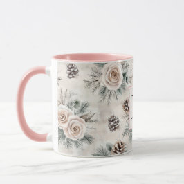 Blush Pink Christmas Pine Cones Floral Monogram Tasse