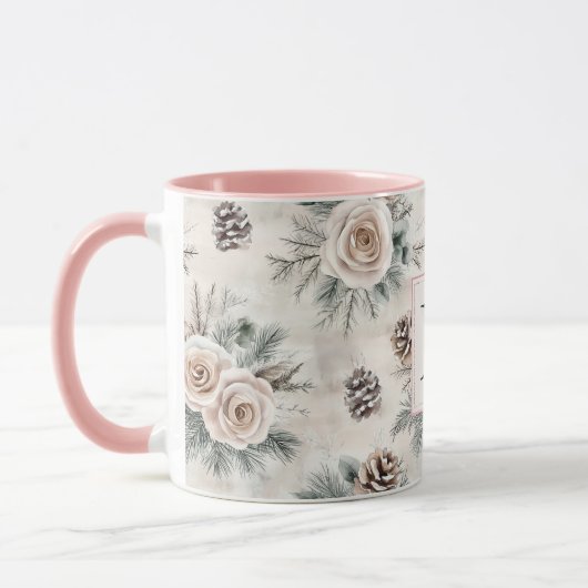Blush Pink Christmas Pine Cones Floral Monogram Tasse (Links)