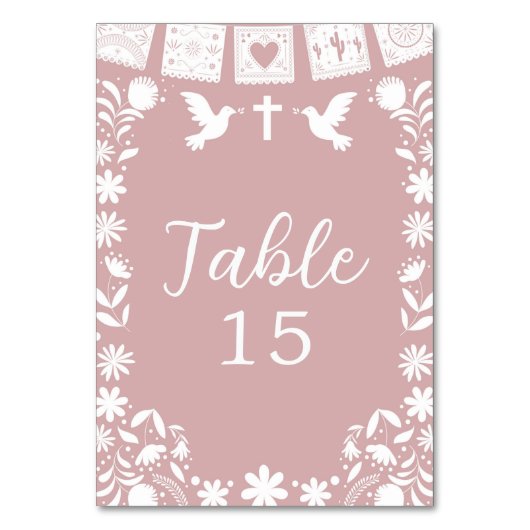 Blush Pink Cielito Lindo Taufe  Tischnummer (Vorderseite)
