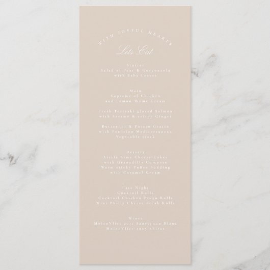Blush Pink Classic Calligraphy Formal Wedding Menükarte (Vorderseite)