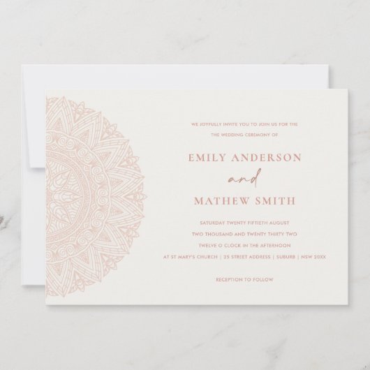 Blush Pink Classic Verziert Mandala Wedding Einlad Dankeskarte (Vorderseite)