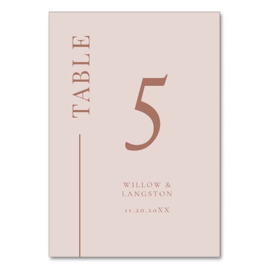 Blush Pink Clean Line Hochzeitsstimmung Tischnumme Tischnummer (Vorderseite)