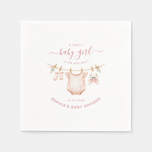 Blush Pink Clothesline Girl Baby Shower Paper Serviette (Vorderseite)