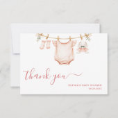 Blush Pink Clothesline Girly Modern Baby Shower Dankeskarte (Vorderseite)