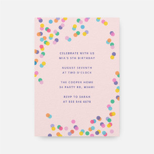 Blush Pink Colorful Confetti Girl's Birthday Einladung