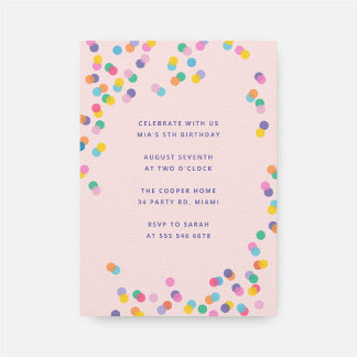 Blush Pink Colorful Confetti Girl's Birthday Einladung