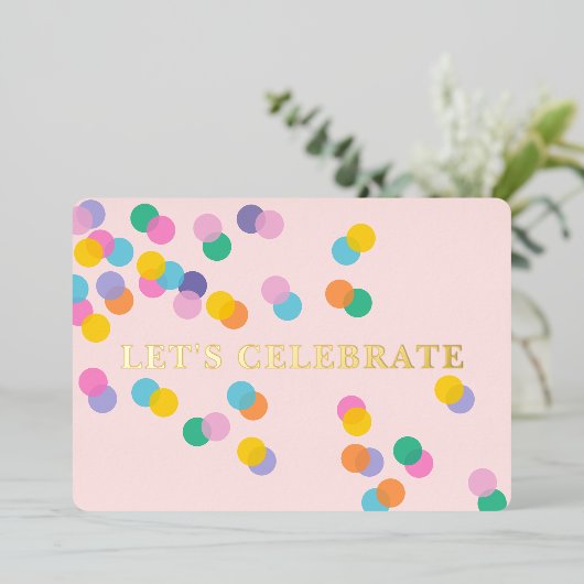 Blush Pink Confetti Babydusche Feiern Folieneinladung (Stehend vorne)