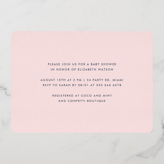 Blush Pink Confetti Babydusche Feiern Folieneinladung (Rückseite)