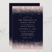 Blush Pink Confetti Navy Blauer Hochzeitsempfang Einladung (Vorne/Hinten)