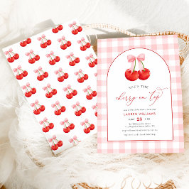 Blush Pink Coquette Cherry auf Top Baby Girl Dusch Einladung