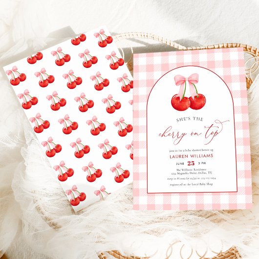 Blush Pink Coquette Cherry auf Top Baby Girl Dusch Einladung
