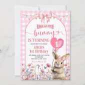 Blush Pink Coquette Little Bunny Floral Birthday Einladung (Vorderseite)