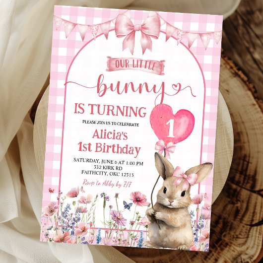 Blush Pink Coquette Little Bunny Floral Birthday Einladung