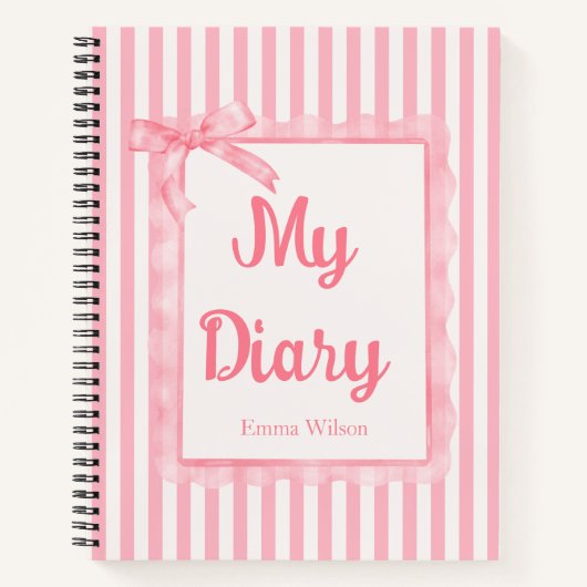 Blush Pink Coquette Stripes Bow Monogrammatisches Notizblock (Vorderseite)