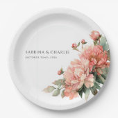 Blush Pink Coral Peony Elegant Feminine Wedding  Pappteller (Vorderseite)