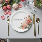 Blush Pink Coral Peony Elegant Feminine Wedding  Pappteller