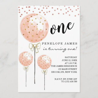 Blush Pink Cotton Candy Balloon 1. Geburtstag Einladung